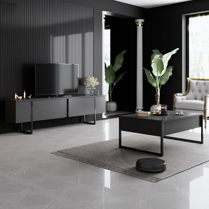 Hanah Home Conjunto Muebles Sala Anthracite, Negro - Soporte TV 180cm, Mesa Café 90cm, Diseño Elegante y Duradero